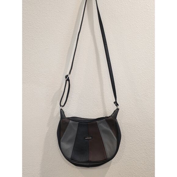 VTG Marc Chantel Leather PatchworkPiece Crossbody Purse Black GrayBrownBurgundy - Picture 3 of 9